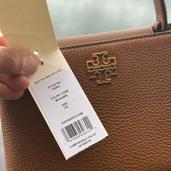 400!+ New Tory Burch Britten Mini Satchel In Moose - Picture 5 of 11